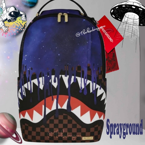 Sprayground Royal Blue Purple Drip Shark Galaxy Takeover Backpack NWT